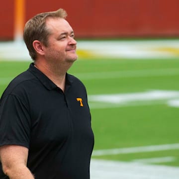 Tennessee head football coach Josh Heupel smiles at the Pilot team celebration at Neyland Stadium preserved by Pilot on Tuesday, August, 2024.