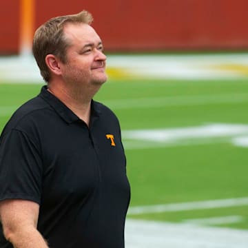 Tennessee head football coach Josh Heupel smiles at the Pilot team celebration at Neyland Stadium preserved by Pilot on Tuesday, August, 2024.