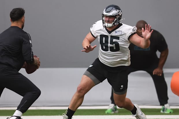 Ty Robinson runs a drill during OTAs in May.
