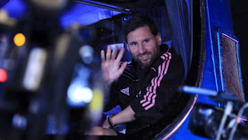 Lionel Messi waves to fans in Lima, Peru, Tuesday night.  Inter Miami plays Universitario de Deportes tonight in a friendly at Estádio Monumental with a crowd of about 80,000 expected to attend.