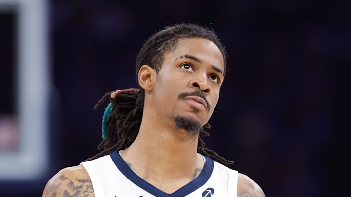 Apr 22, 2025; Oklahoma City, Oklahoma, USA; Memphis Grizzlies guard Ja Morant (12) walks down the court in the third quarter of game two of first round for the 2024 NBA Playoffs against the Oklahoma City Thunder at Paycom Center. Mandatory Credit: Alonzo Adams-Imagn Images Apr 22, 2025; Oklahoma City, Oklahoma, USA; Memphis Grizzlies guard Ja Morant (12) walks down the court in the third quarter of game two of first round for the 2024 NBA Playoffs against the Oklahoma City Thunder at Paycom Center. Mandatory Credit: Alonzo Adams-Imagn Images
