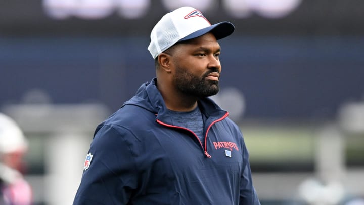 Aug 15, 2024; Foxborough, Massachusetts, USA; New England Patriots head coach Jerod Mayo walks onto the field before a game against the Philadelphia Eagles at Gillette Stadium. Mandatory Credit: Brian Fluharty-USA TODAY Sports