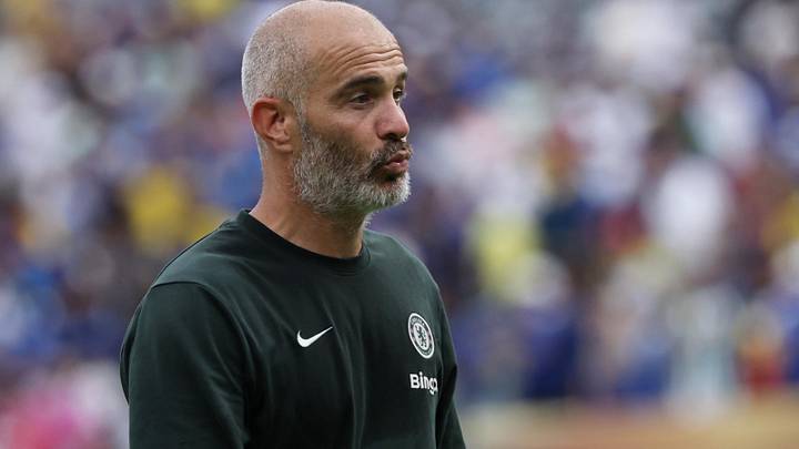 [Subscription Customers Only] Jul 8, 2025; East Rutherford, New Jersey, USA; Chelsea manager Enzo Maresca reacts after a semifinal match of the 2025 FIFA Club World Cup at MetLife Stadium. Mandatory Credit: Mike Segar-Reuters via Imagn Images
