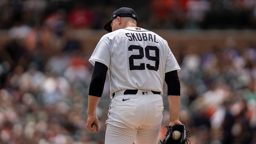 Detroit Tigers starting pitcher Tarik Skubal (29) stands on the mound against the Baltimore Orioles at Comerica Park