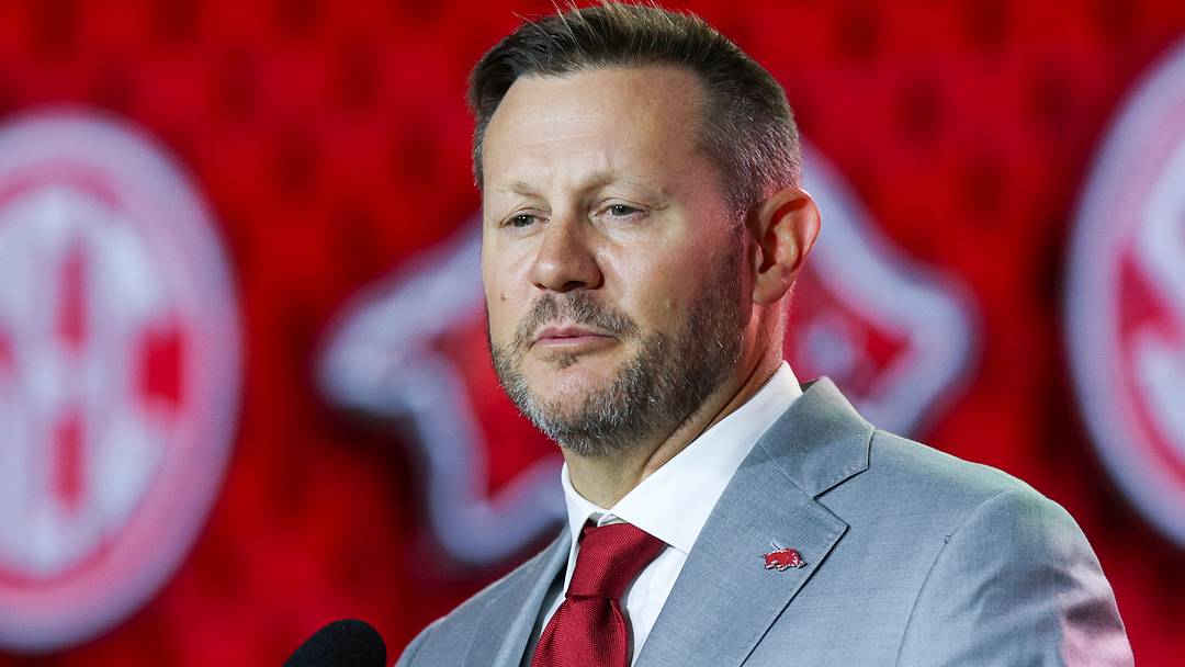 Arkansas Razorbacks coach Ryan Silverfield speaks to the press during SEC Football Kickoff Media Day at the Tampa Marriott. 