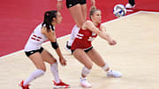 Wisconsin libero/defensive specialist Lola Schumacher (30) passes the ball against Marquette in a match Tuesday, September 17, 2024, at the Kohl Center in Madison, Wisconsin.