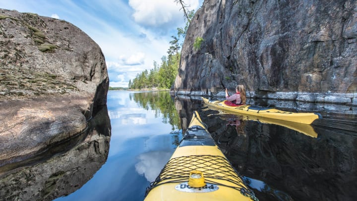 Kayaking on Finland's Lake Saimaa.