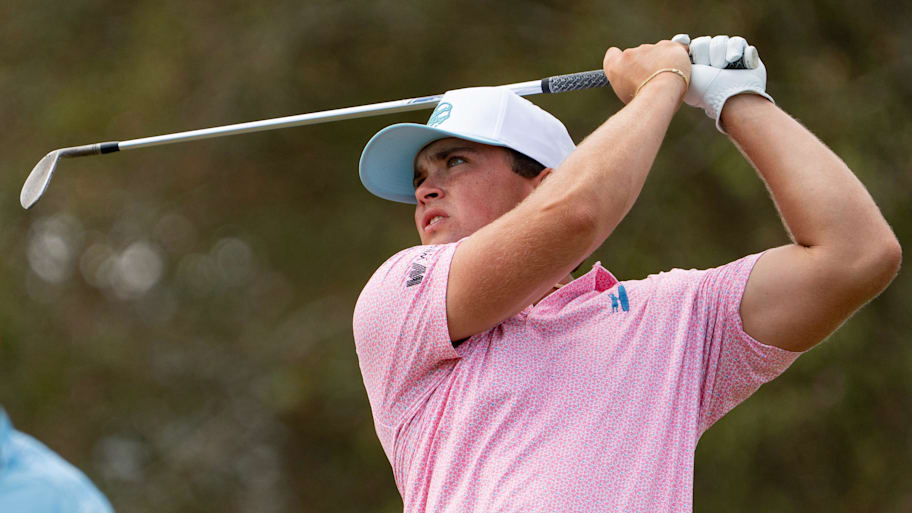 Michael La Sasso swings at the driving range during the practice round for the 2025 Sanderson Farms Championship.