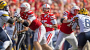 Nebraska quarterback Dylan Raiola looks for a receiver during the second quarter against Michigan on Sept. 20, 2025.