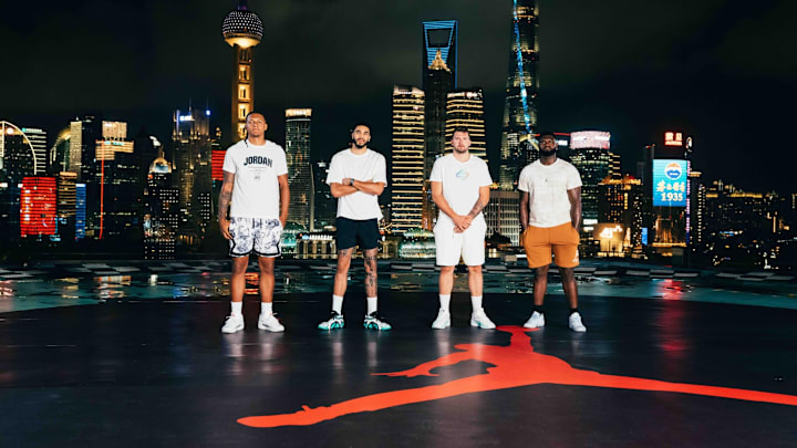 Orlando Magic forward Paolo Banchero stands with Boston Celtics forward Jayson Tatum, Dallas Mavericks guard Luka Doncic and New Orleans Pelicans forward Zion Williamson on the Jordan Brand's China Family Tour.