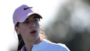Nov 13, 2024; Belleair, Florida, USA; Indiana Fever guard Caitlin Clark (22) participates in The Annika golf tournament Pro Am at Pelican Golf Club. Mandatory Credit: Nathan Ray Seebeck-Imagn Images
