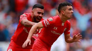 Leo Fernández celebra un gol con el Toluca.