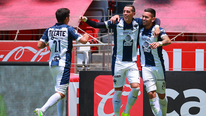 Jugadores de Rayados de Monterrey celebran un gol. Jugadores de Rayados de Monterrey celebran un gol.