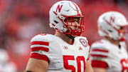 Nebraska offensive lineman Rocco Spindler during the Huskers' 2025 game vs. Cincinnati at Arrowhead Stadium in Kansas City
