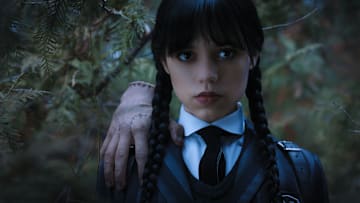 Wednesday. (L to R) Thing, Jenna Ortega as Wednesday Addams in episode 104 of Wednesday. 