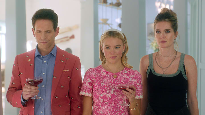 Sirens. (L to R) Glenn Howerton as Ethan, Milly Alcock as Simone, Meghann Fahy as Devon in episode 101 of Sirens