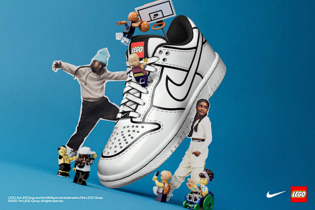 The Nike Dunk Low x LEGO sneakers.