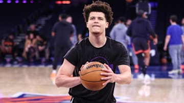 Dec 5, 2025; New York, New York, USA;  Utah Jazz guard Walter Clayton Jr. (13) warms up prior to the game against the New York Knicks at Madison Square Garden. Mandatory Credit: Wendell Cruz-Imagn Images