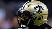 Aug 13, 2023; New Orleans, Louisiana, USA;  New Orleans Saints running back Alvin Kamara (41) warms up before the game against the  Kansas City Chiefs during the pregame at the Caesars Superdome. Mandatory Credit: Stephen Lew-USA TODAY Sports