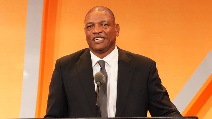 Class of 2026 inductee Doc Rivers speaks during the Naismith Memorial Basketball Hall of Fame Enshrinement at Symphony Hall Springfield on Aug. 15, 2026.