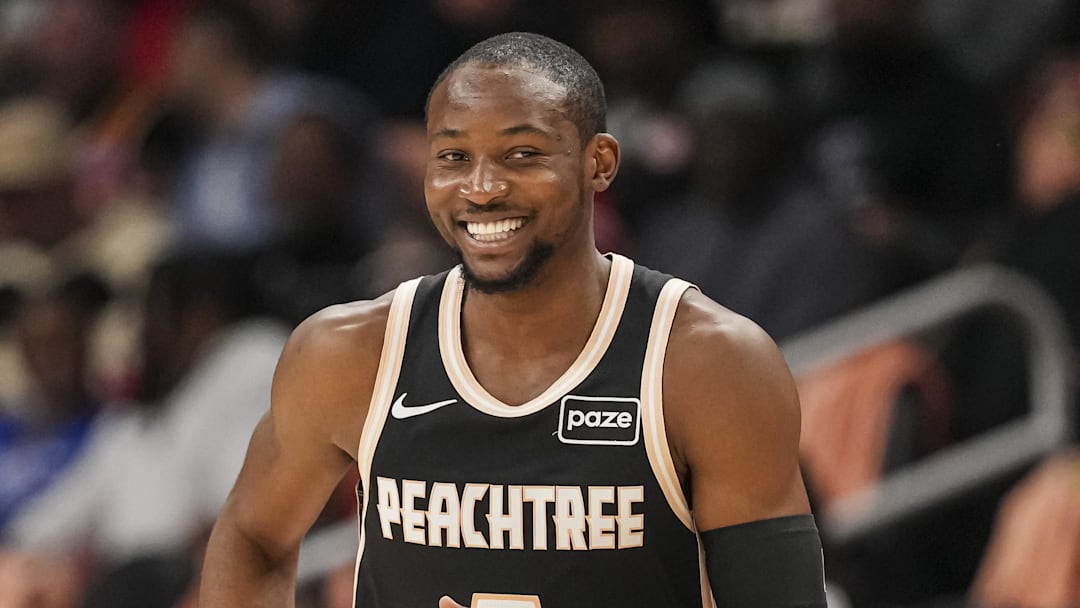 Feb 26, 2026; Atlanta, Georgia, USA; Atlanta Hawks forward Jonathan Kuminga (0) reacts after making a three point shot against the Washington Wizards during the first half at State Farm Arena. Mandatory Credit: Dale Zanine-Imagn Images Feb 26, 2026; Atlanta, Georgia, USA; Atlanta Hawks forward Jonathan Kuminga (0) reacts after making a three point shot against the Washington Wizards during the first half at State Farm Arena. Mandatory Credit: Dale Zanine-Imagn Images