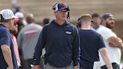 Oct 25, 2025; Houston, Texas, USA; UConn Huskies head coach Jim Mora reacts on the sideline during the second quarter against the Rice Owls at Rice Stadium. Mandatory Credit: Troy Taormina-Imagn Images