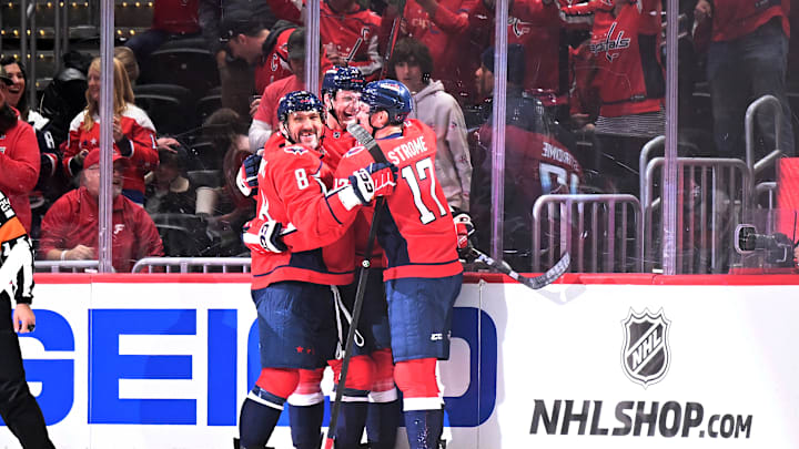 Aliaksei Protas, Alex Ovechkin, Dylan Strome