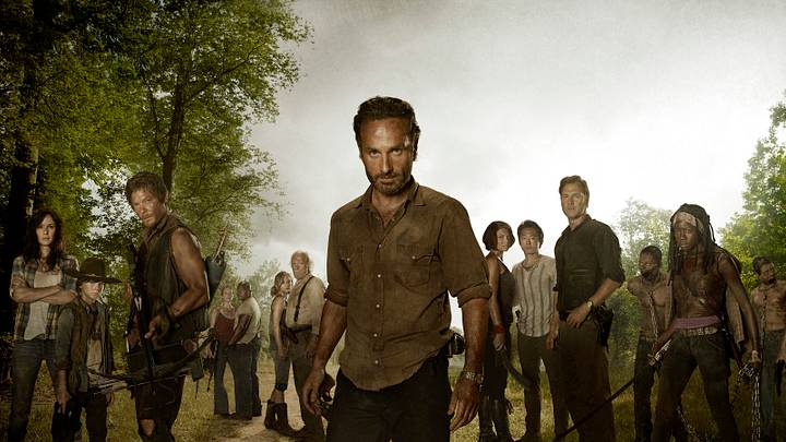 (L to R) Lori Grimes (Sarah Wayne Callies); Carl Grimes (Chandler Riggs); Daryl Dixon (Norman Reedus); Carol (Melissa Suzanne McBride); T-Dog (Robert 'IronE' Singleton); Beth Greene (Emily Kinney); Hershel Greene (Scott Wilson); Rick Grimes (Andrew Lincoln); Maggie Greene (Lauren Cohan); Glenn (Steven Yeun); The Governor (David Morrissey); Michonne (Danai Gurira) and Andrea (Laurie Holden) in The Walking Dead