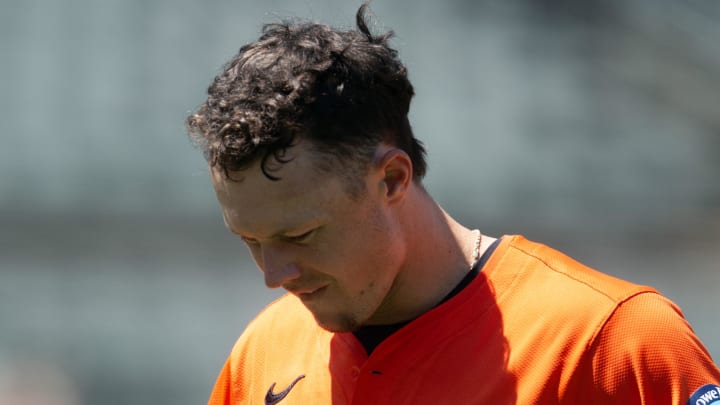 Jul 6, 2024; Oakland, California, USA; Baltimore Orioles first baseman Ryan Mountcastle (6) walks off the field at the end of the top of the fourth inning against the Oakland Athletics at Oakland-Alameda County Coliseum