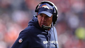 Oct 26, 2025; Denver, Colorado, USA;  Denver Broncos head coach Sean Payton looks on in the first quarter against the Dallas Cowboys at Empower Field at Mile High. 