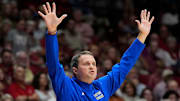 Nov 11, 2024; Tuscaloosa, AL, USA; McNeese head coach Will Wade lifts his hands as he signals to his team during the game with Alabama at Coleman Coliseum. Mandatory Credit: Gary Cosby Jr.-Tuscaloosa News