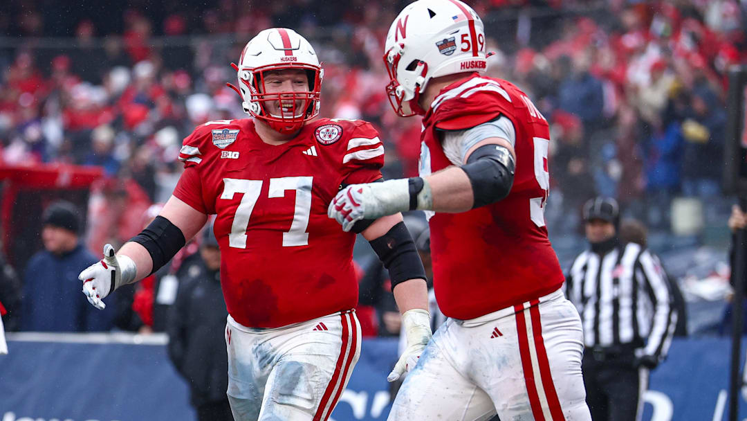 Celebrations for Nebraska offensive lineman like Gunnar Gottula (77) and Henry Lutovsky (59) were too few and far between in 2025. Celebrations for Nebraska offensive lineman like Gunnar Gottula (77) and Henry Lutovsky (59) were too few and far between in 2025.