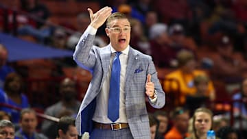 Mar 6, 2020; Greenville, SC, USA; Kentucky Wildcats head coach Matthew Mitchell gives directions during the first half against the Tennessee Lady Vols at Bon Secours Wellness Arena. Mandatory Credit: Jeremy Brevard-Imagn Images
