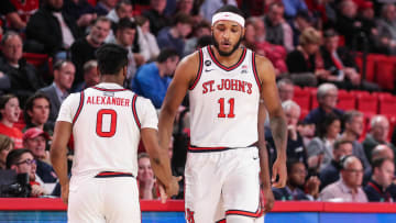 Jan 10, 2023; Queens, New York, USA;  Former St. John's basketball guard Posh Alexander and center Joel Soriano