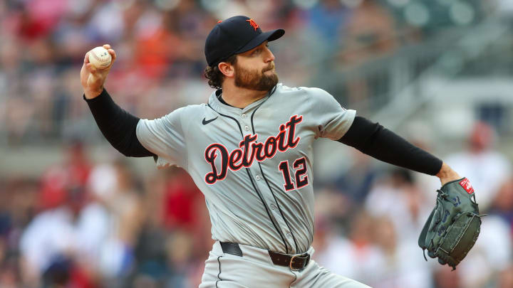 Detroit Tigers starting pitcher Casey Mize (12) throws against the Atlanta Braves in the first inning at Truist Park on June 18.