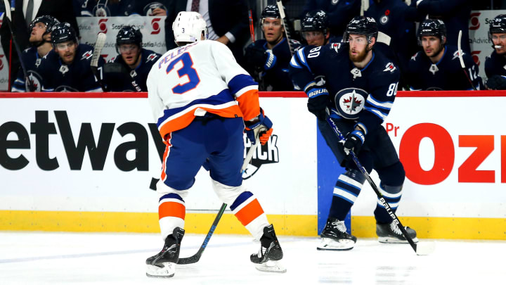 Nov 6, 2021; Winnipeg, Manitoba, CAN; Winnipeg Jets forward Pierre-Luc Dubois (80) skates against Nov 6, 2021; Winnipeg, Manitoba, CAN; Winnipeg Jets forward Pierre-Luc Dubois (80) skates against
