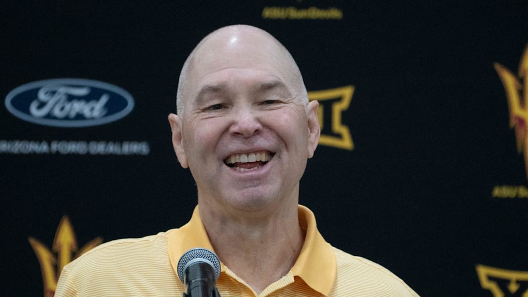 Randy Bennett answers questions during a news conference at the Weatherup Center in Tempe on May 7, 2026.