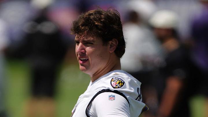 Jul 29, 2026; Ownigs Mills, MD, USA; Baltimore Ravens linebacker Trey Hendrickson (91) during practice at the Under Armour Performance Center. Mandatory Credit: Mitch Stringer-Imagn Images