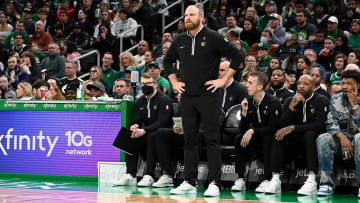 Feb 4, 2024; Boston, Massachusetts, USA; Memphis Grizzlies head coach Taylor Jenkins  looks on