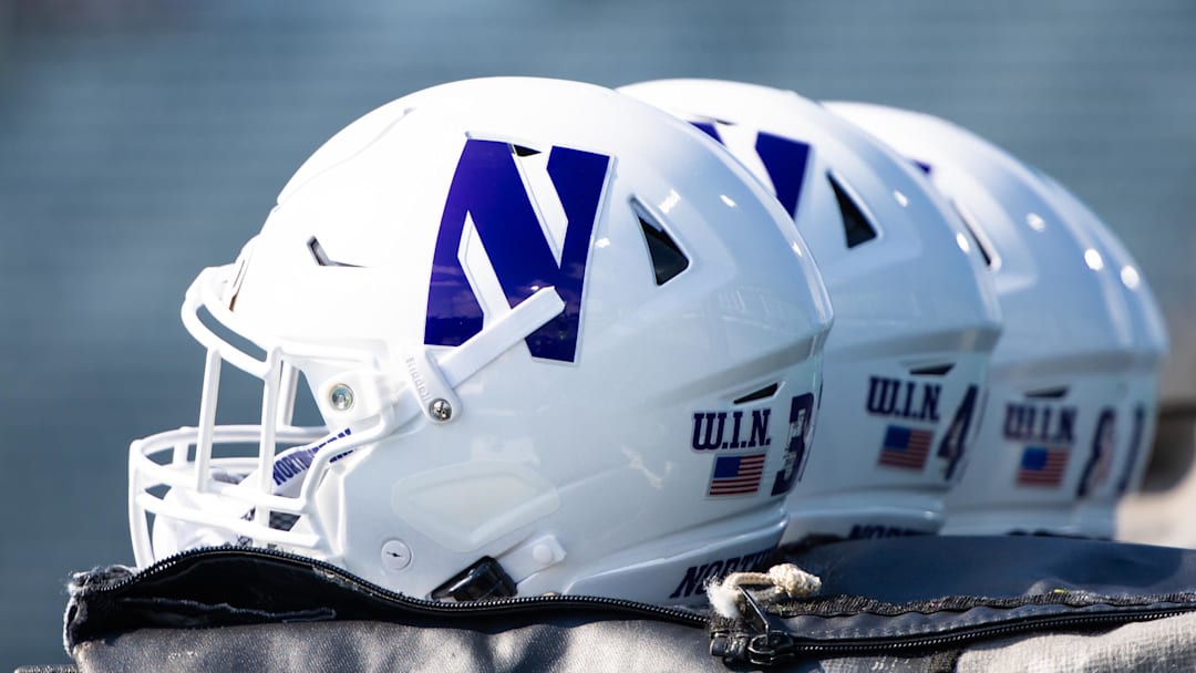 A view of the Northwestern Wildcats helmets during warmups before the game against the Tulane Green Wave at Yulman Stadium. A view of the Northwestern Wildcats helmets during warmups before the game against the Tulane Green Wave at Yulman Stadium.