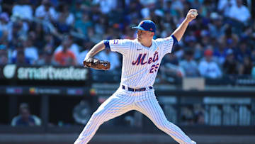 Sep 3, 2023; New York City, New York, USA;  New York Mets relief pitcher Brooks Raley (25) at Citi