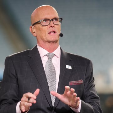 Dec 4, 2023; Jacksonville, Florida, USA;  ESPN Scott Van Pelt broadcast before game between the Cincinnati Bengals and Jacksonville Jaguars at EverBank Stadium. Mandatory Credit: Nathan Ray Seebeck-USA TODAY Sports