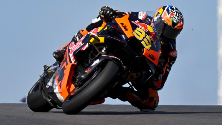 Apr 13, 2024; Austin, TX, USA; Brad Binder (33) of South Africa and Red Bull KTM Factory Racing rides during practice for the MotoGP Grand Prix of the Americas at Circuit of The Americas. Mandatory Credit: Jerome Miron-USA TODAY Sports