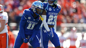 Kentucky Wildcats defensive back Zion Childress reacts after a play against the Clemson Tigers.