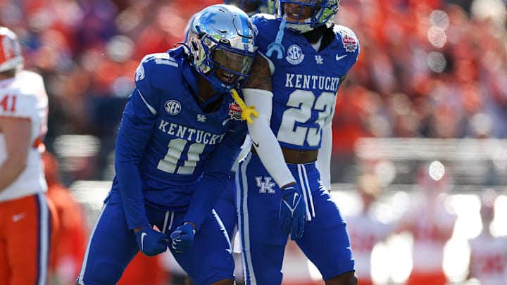 Kentucky Wildcats defensive back Zion Childress reacts after a play against the Clemson Tigers. Kentucky Wildcats defensive back Zion Childress reacts after a play against the Clemson Tigers.
