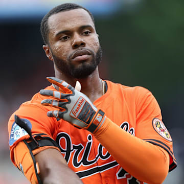 Jul 12, 2025; Baltimore, Maryland, USA; Baltimore Orioles outfielder Cedric Mullins (31) looks on during the seventh inning against the Miami Marlins at Oriole Park at Camden Yards. Mandatory Credit: Daniel Kucin Jr.-Imagn Images