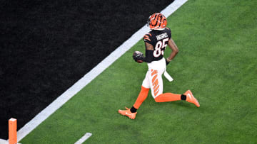 Feb 13, 2022; Inglewood, California, USA; Cincinnati Bengals wide receiver Tee Higgins (85) runs for