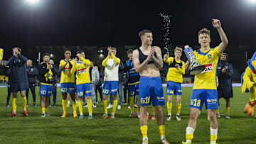 Two goal hero Alfie Devine acknowledges the fans after the game 