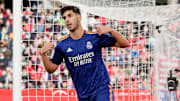 Marco Asensio celebrates opening the scoring for Real Madrid at Granada 