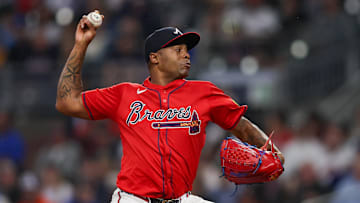 Sep 13, 2024; Atlanta, Georgia, USA; Atlanta Braves relief pitcher Raisel Iglesias only needed one more out. But it never came. Mandatory Credit: Brett Davis-Imagn Images